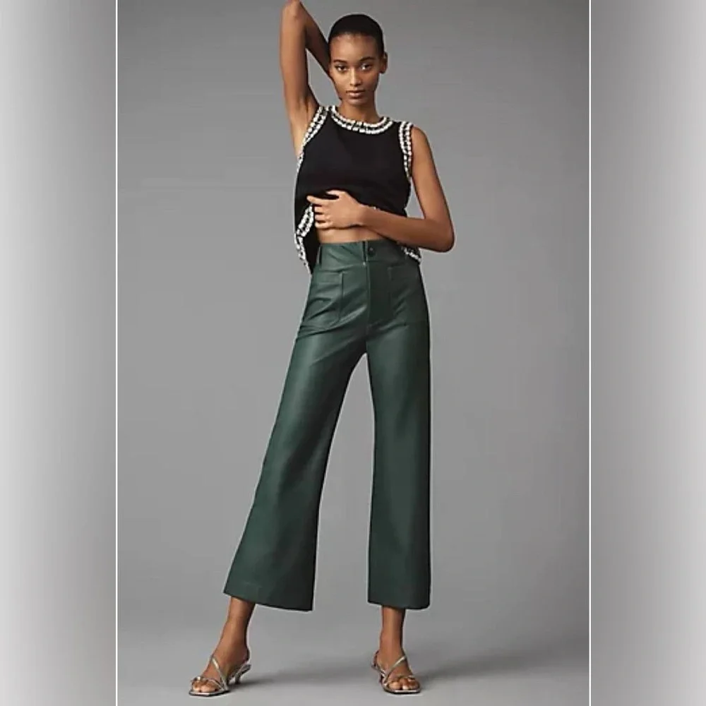 Maeve Colette Green Faux Leather Wide Leg Ankle Pants Size 31 NWOT - Picture 10 of 16